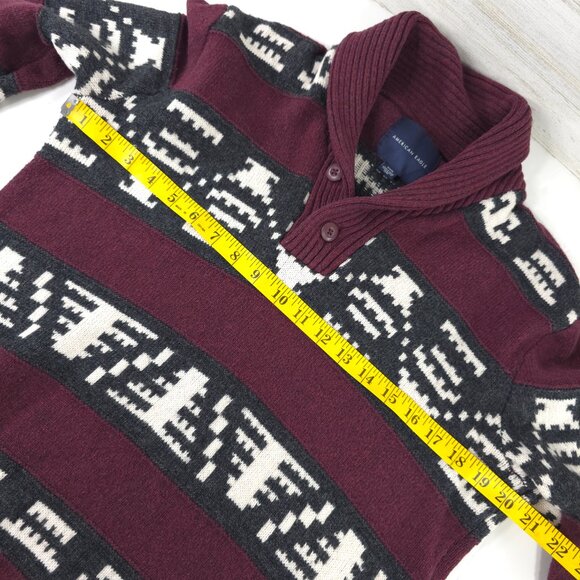 AMERICAN EAGLE Sweater Men's SIZE MEDIUM Aztec Multicolor Knitted Shawl Collar.. - Picture 10 of 16